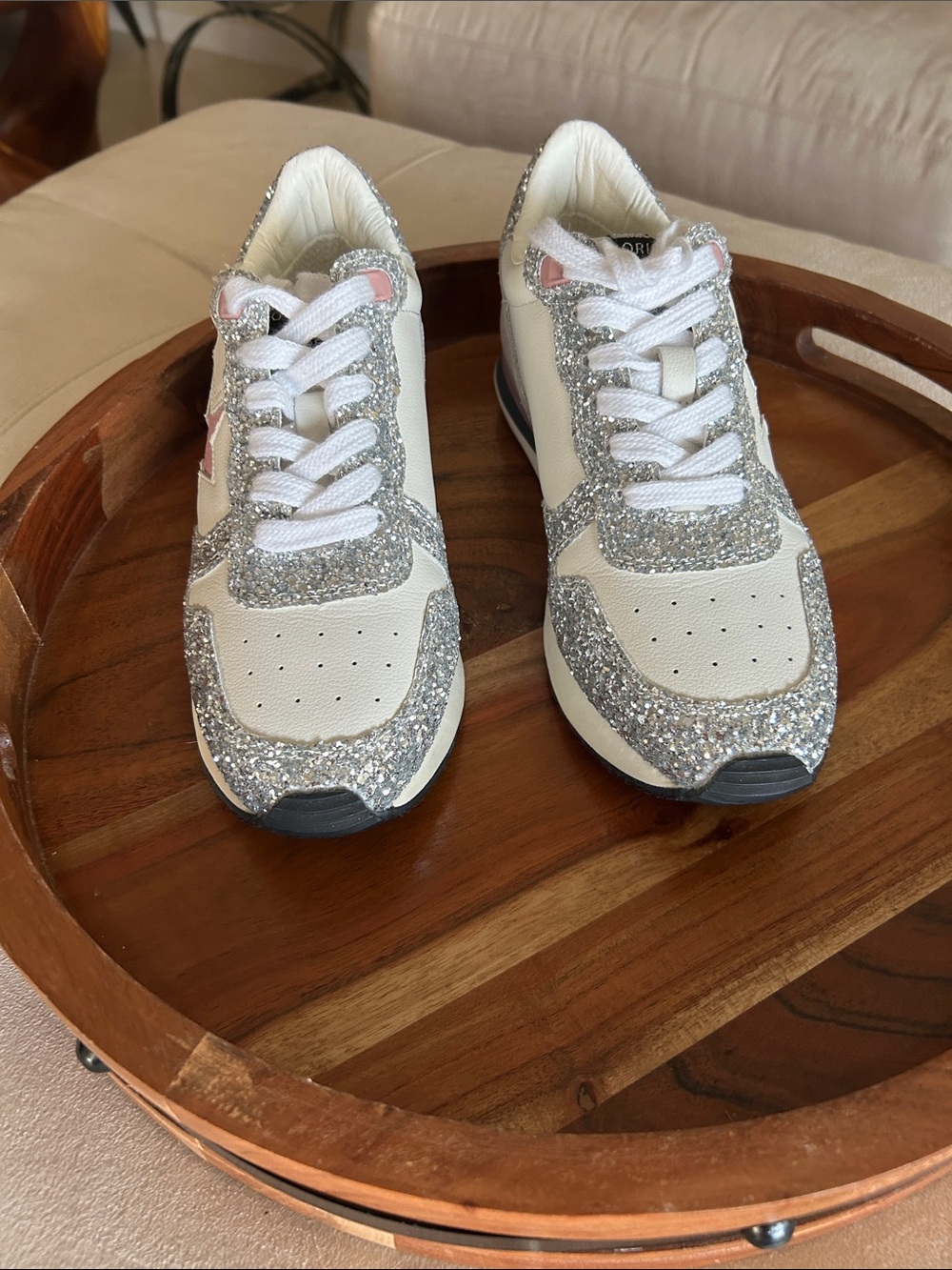 Vintage Havana White Sneakers with Silver Glitter